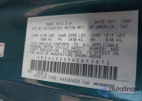 1998 Dodge Avenger Es z USA, uszkodzony, nr VIN 4B3AU52N9WEO53872